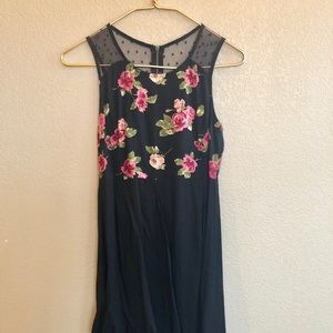 Navy Blue Floral Dress with Mesh Pattern